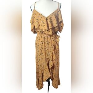 Blush Yellow Ruffled Wrap Maxi Dress